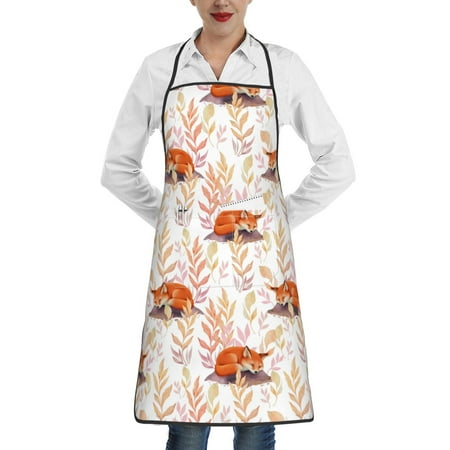 

Gaeub Cute Sleepy Fox Kitchen Cooking Aprons Adjustable Bib Apron Waterdrop and Oil Resistant Kitchen Chef Apron for Women Men