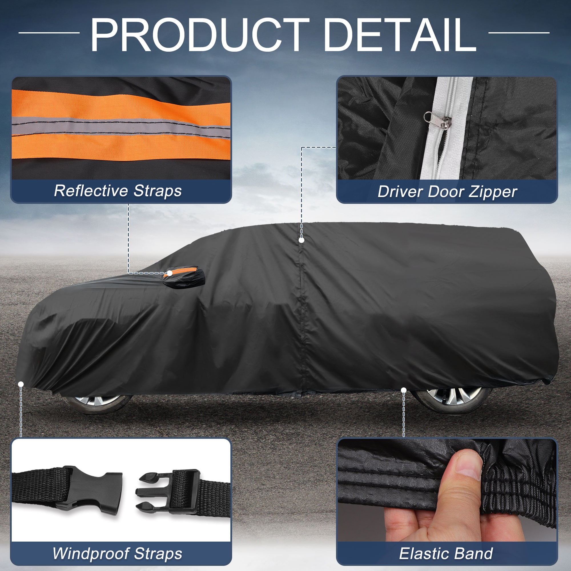 Unique Bargains Aluminum Full Car Cover Black for Kia Carnival 206.69"x79.13"x59.06"