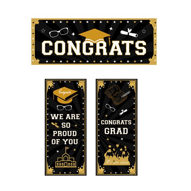 Conjunto de tres piezas de pancarta de copla de temporada de graduación: 135 * 50 cm (pancarta) / 65 * 150 cm (pareja de imagen de fondo) tela de poliéster 330 g