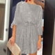 thumbnail image 2 of Vestido de fiesta con lentejuelas, cordones y encaje, manga larga, largo por encima de la rodilla, elegante, poliéster, ropa formal., 2 of 6