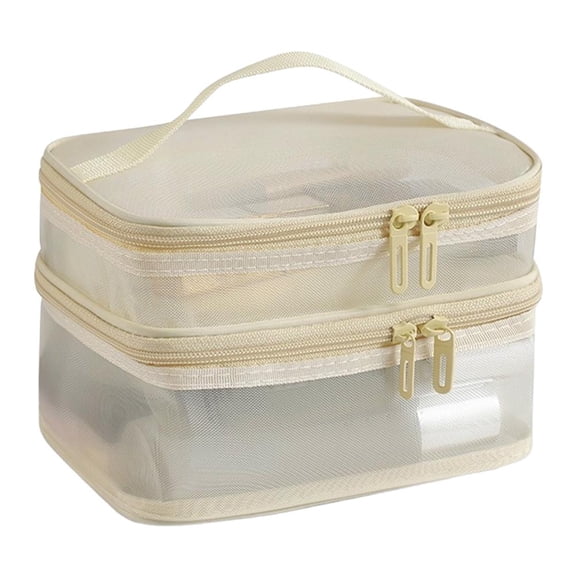 KRONDO Beige Mesh Travel Toiletry Bag, 8.27" L x 5.12" W x 5.91" H, Lightweight Foldable & Durable Organizer