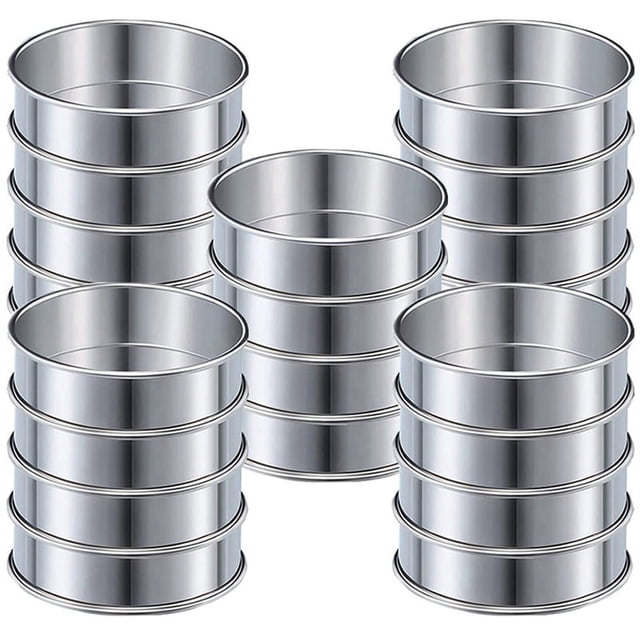 Anillos para Bollos de 4 Pulgadas para Muffins, Juego de 20 Moldes de Anillos para Muffins de Acero Inoxidable Anillos para Tartas de Doble Laminado Anillos Redondos para Tartas