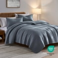 thumbnail image 2 of Juego de ropa de cama Palassio a rayas azules y grises, 100% algodón, tamaño king, 2 of 8