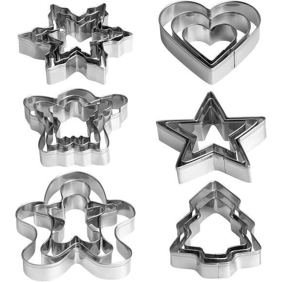 shiyou-Christmas Cookie Cutter Set - 18 Piece Gingerbread Man, Snowflake, Tree, Heart, Star, Angel Shapes for Holiday Winter Baking