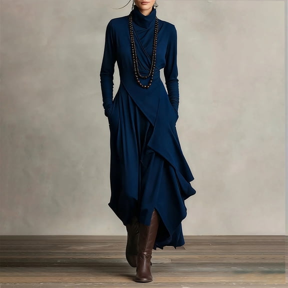 YueHuiYing Womens Long Sleeve Casual Dress Ribbed Knit Sweater Crewneck Midi Wedding Guest Dresses