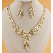 Trendy pierced gold vine necklace and earring set
