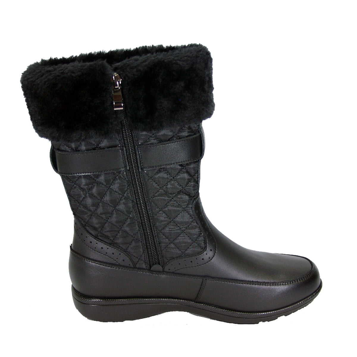PEERAGE Leila Women Wide Width Wide Calf Leather and Nylon Winter Boots BLACK 8