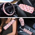 thumbnail image 3 of Uorisanigo Cute Strawberry 18 Pcs Car Seat Cover Set with Steering Wheel Covers Seat Belt Shoulder Pads Center Console Pad Cover Headrest Cup Coasters Handbrake Gear Shift Covers Key Chains for Cars, 3 of 7