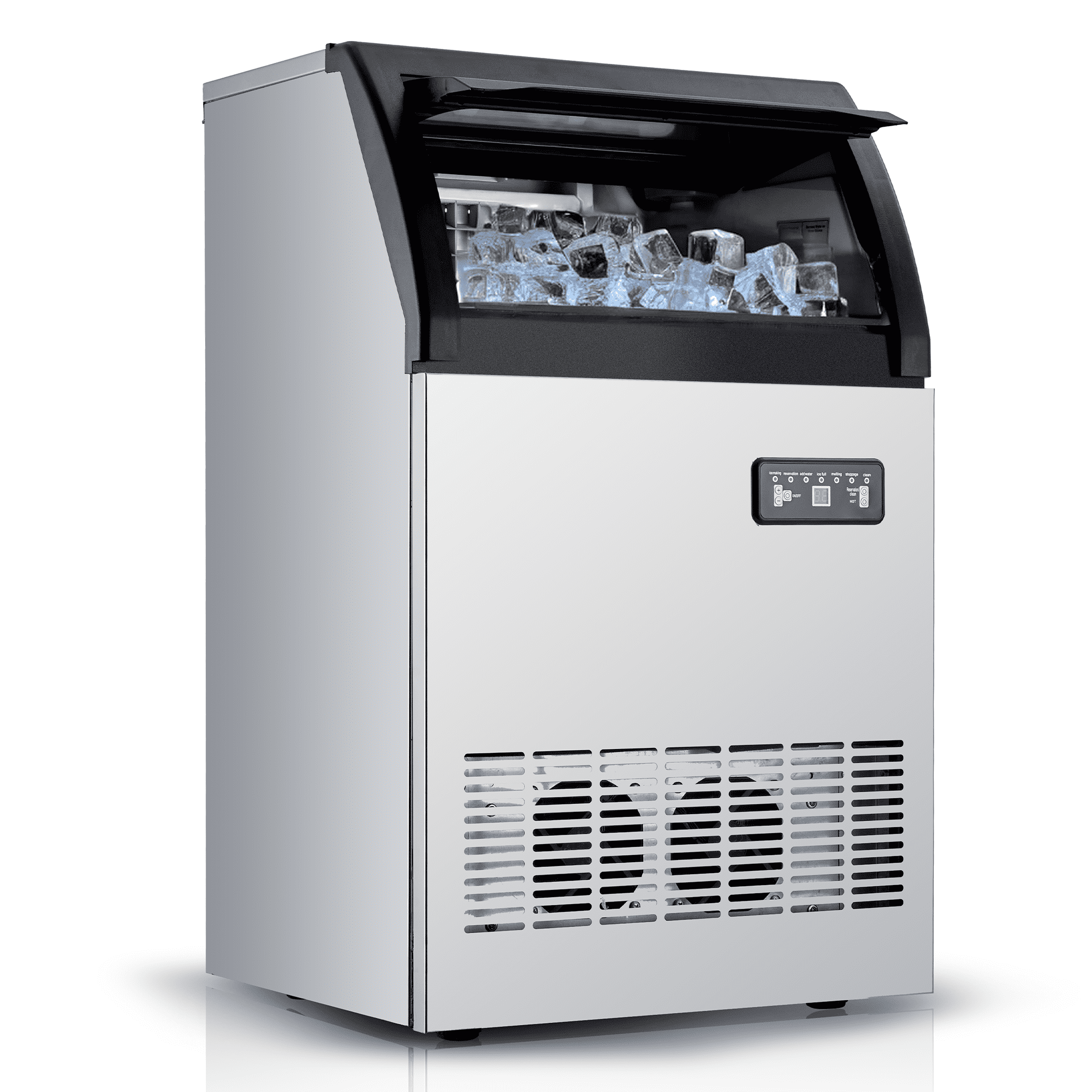 Garvee Commercial Ice Maker Machine 100lbs/24H, Stainless Steel Under Counter ice Machine with Large Storage, Double Water Inlet, Silver