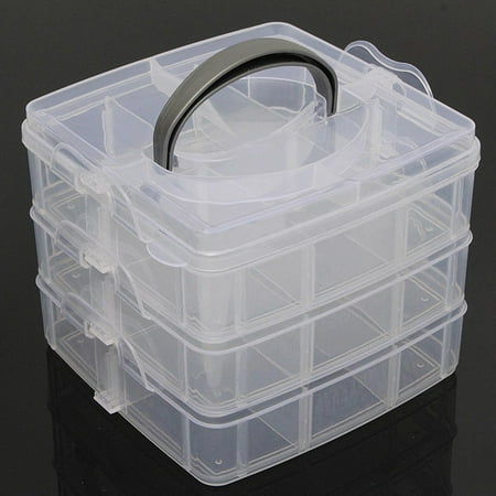 Organizer Plastic 3-layers Plastic Clear Jewelry Bead Organizer Storage Box Container Craft Tool Case 3 Tray Detachable DIY Storage Space ()