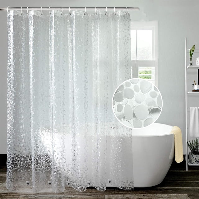 Cortina de ducha pequeña de goma EVA resistente, cortina de ducha de adoquines 3D, cortina de puerta de baño gruesa y respetuosa con el medio ambiente, 70 x 70 pulgadas, transparente