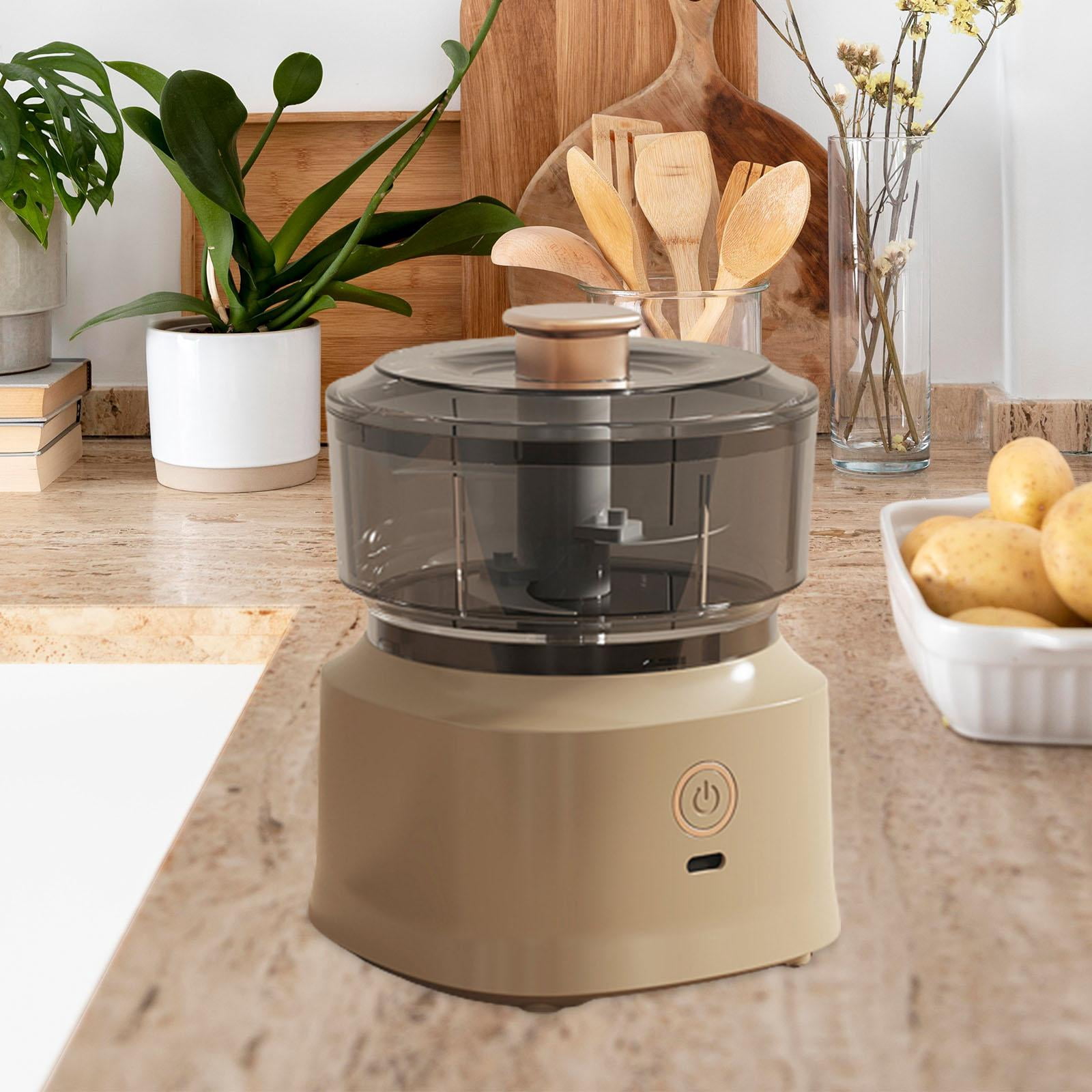 Electric Garlic Chopper Meat Mincer 350ml Detachable Visible Kitchen Gadget Chili Pepper Shredder Mixers for Food Ginger Chili Tomato Spice light coffee color