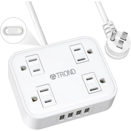TROND Power Strip with USB, 5ft Extension Cord for 4 USB and 4 Child Safety Slide Outlet Covers, White