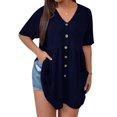 thumbnail image 1 of Camiseta suelta para mujer Túnicas Cuello en V Manga corta Tallas grandes Tops casuales Tomshoo Camiseta mujer, 1 of 2