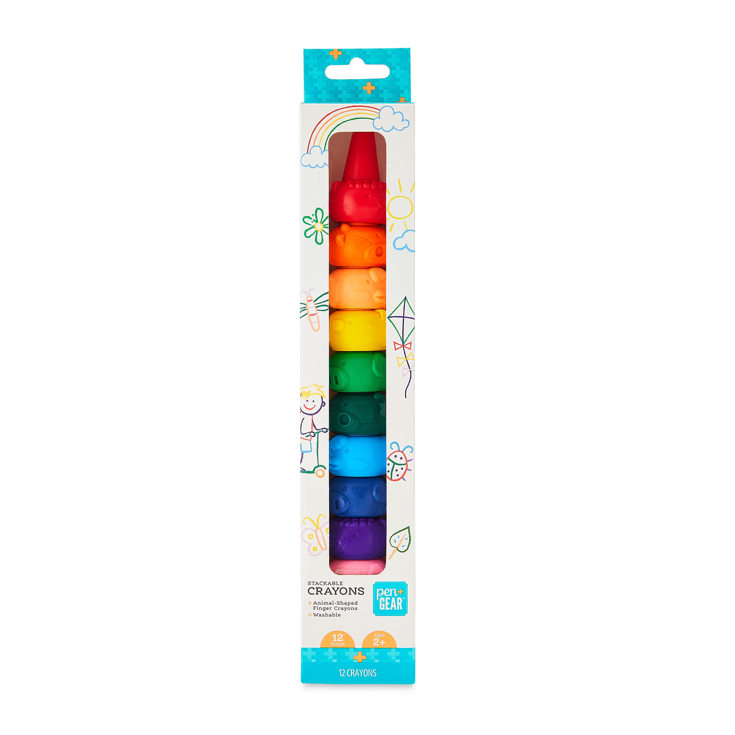 (2 pack) Pen+Gear Animal Stackable Crayons, Assorted Colors, 12 Count