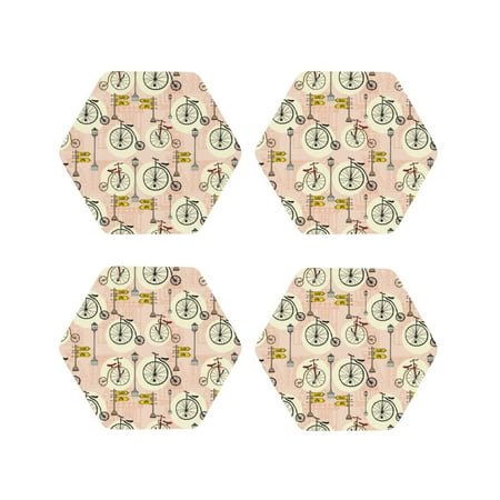 

Drink Coasters Set of 4 Bike Pattern Abstract Leather Coasters for Coffee Table Protector Heat Resistant Cute Coasters for Home Decor Housewarming Gifts Bar Kitchen 4 Inch Hexagon