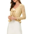 thumbnail image 5 of INSPIRE CHIC Valentine's Day Women's Floral Lace Cardigans Tie Front Ruffled Hem Sheer Crop Bolero Shrug XL Beige, 5 of 7