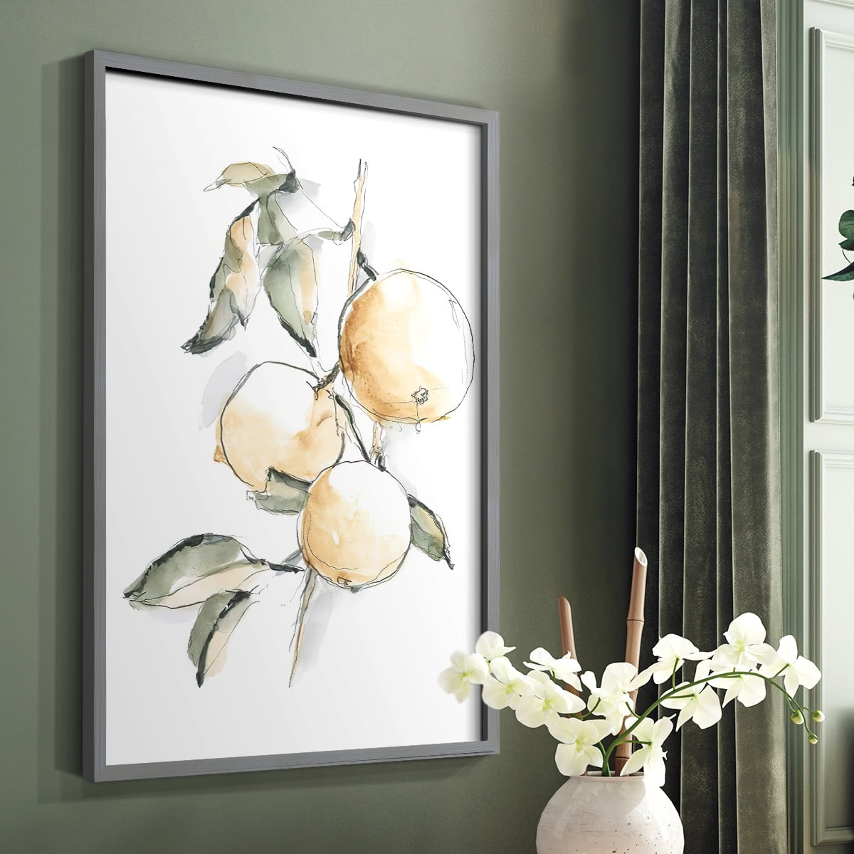 Watercolor Fruit Contour II Framed Print in Gray Solid Wood 11 x 14 Framed Print