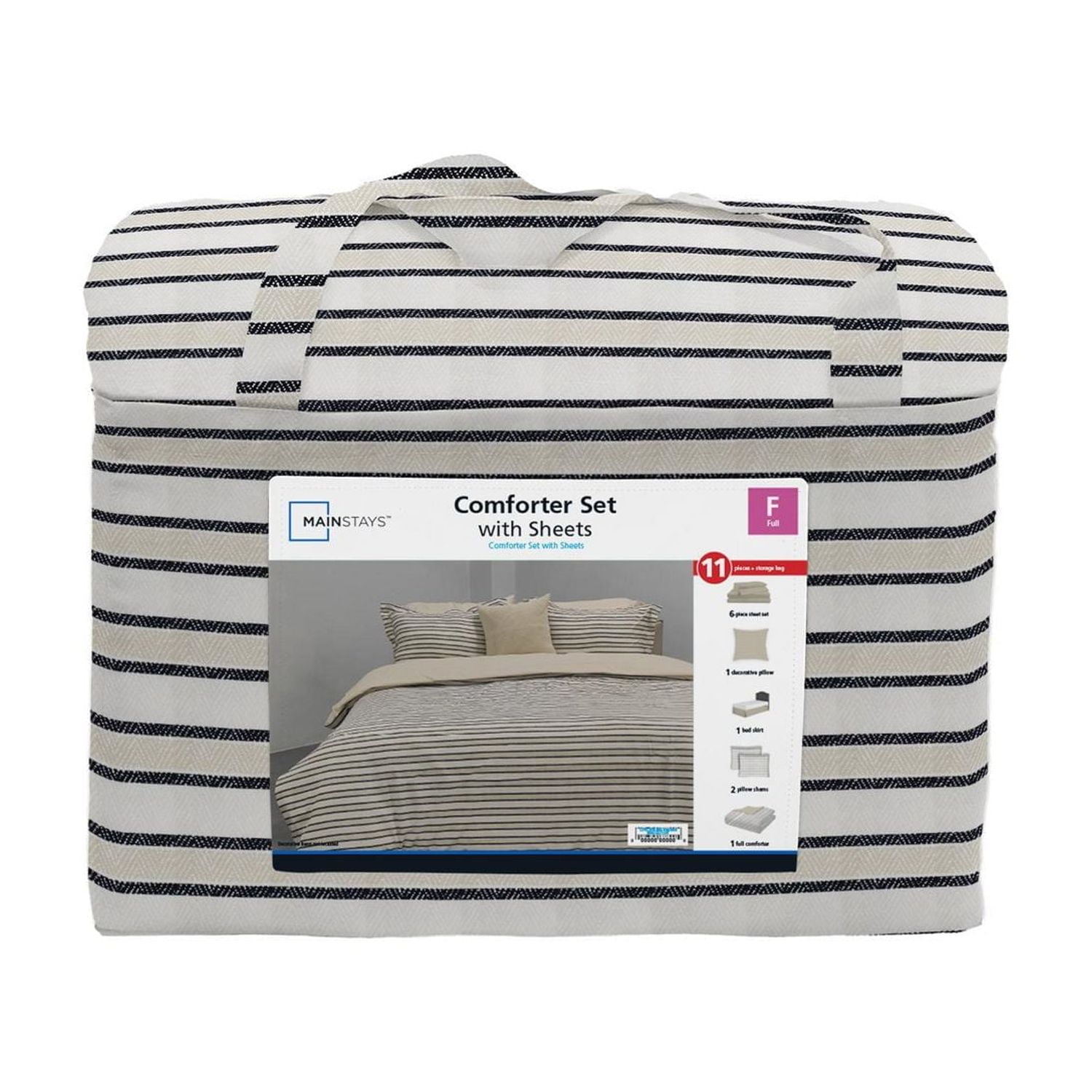 Mainstays Soft Touch Bed in a Bag 11-Piece Tan/Black Comforter Set with Sheets, Queen