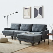 Fooing Modern Large Fabric L-Shape Sectional Sofa, Extra Wide Chaise Lounge Couch, 3 Seater with Ottoman-104"