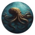 thumbnail image 2 of Designart "Octopus Under the Sea in Brown and Blue" Animals Octopus Metal Round Wall Art, 2 of 5