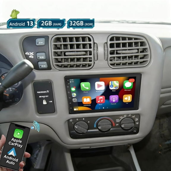 Corfhy Android 13 Car Radio for Chevy S10 2003-2006 Fit for Carplay Android Auto 7 inch Touch Screen WiFi GPS Bluetooth SWC Mirror Link, 2 32G