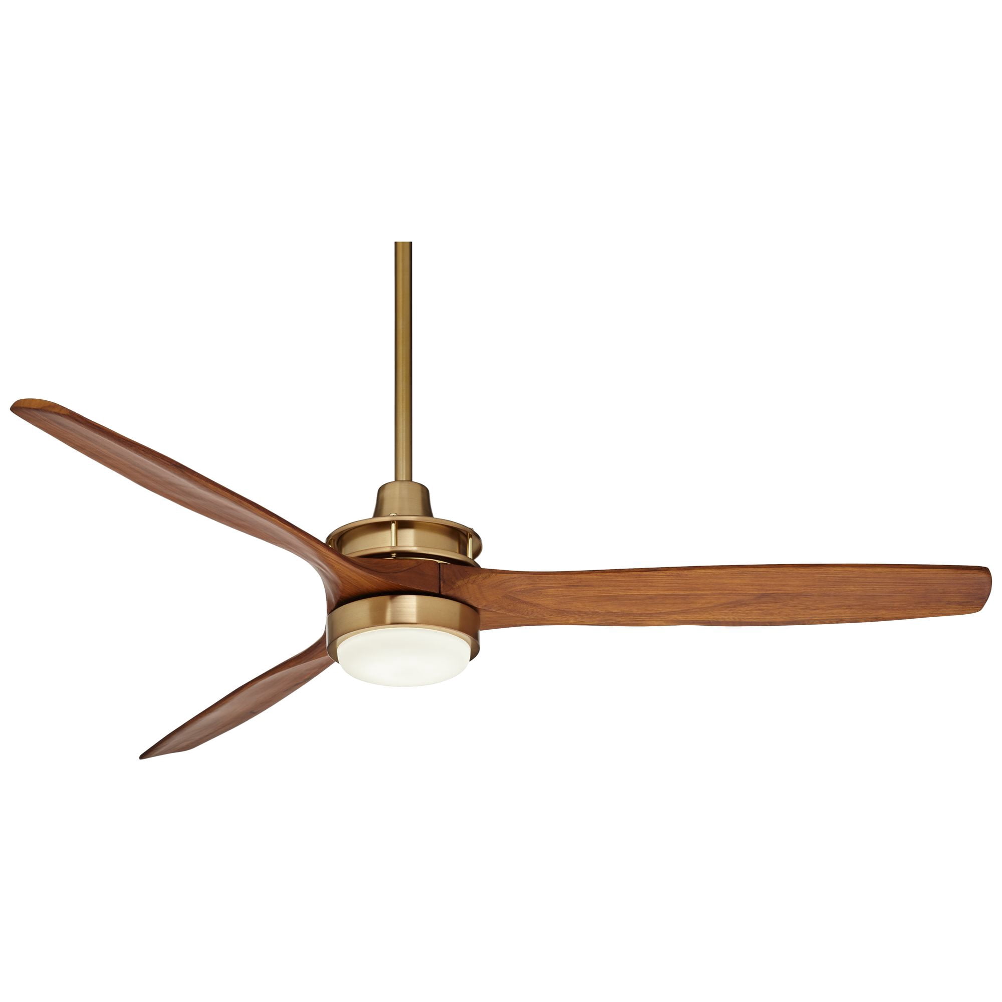 Casa Vieja 52" Windspun Indoor Ceiling Fan 3 Blade LED Light Remote Control Soft Brass Finish Motor Walnut Finish Wood Blades
