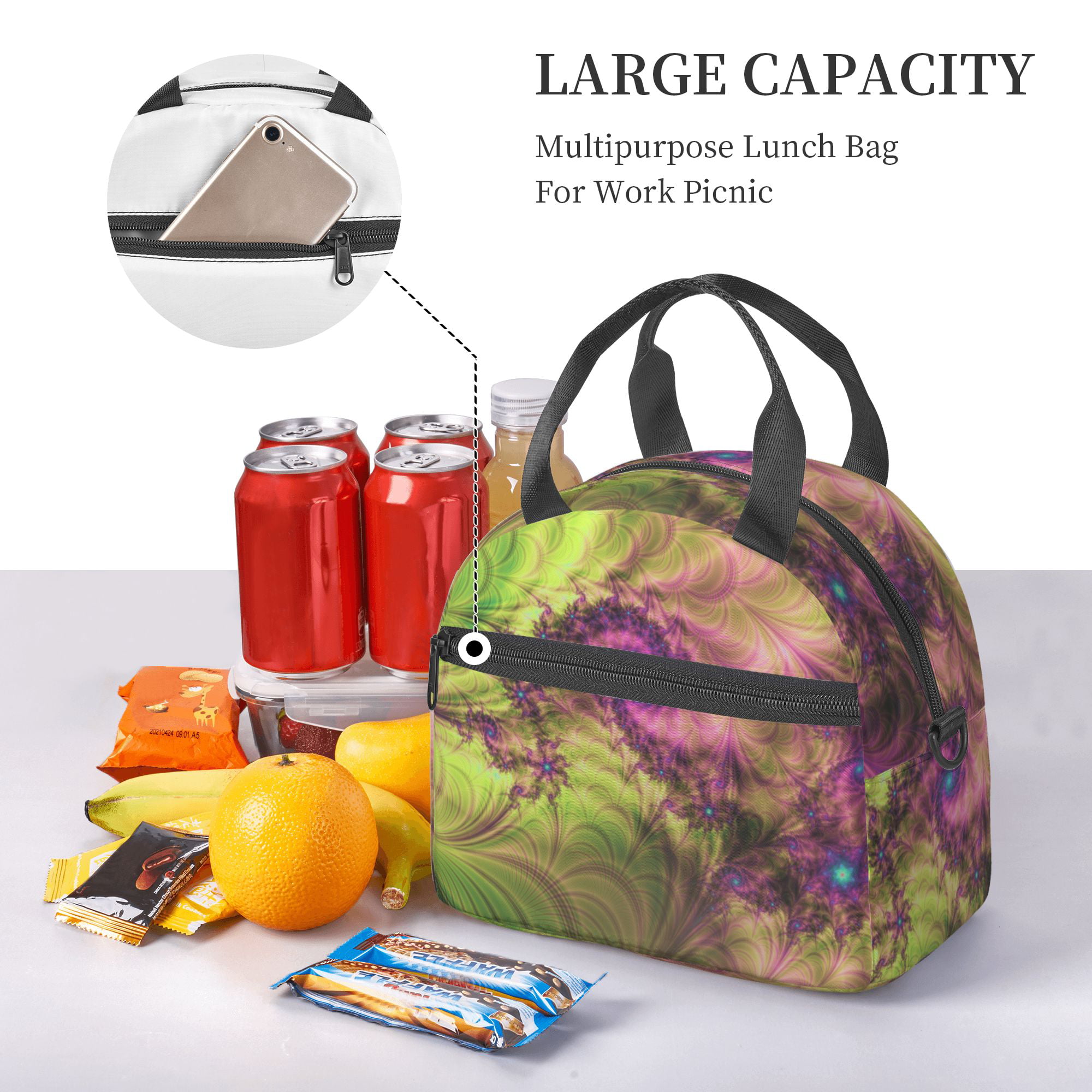 DouZhe Lunch Bags for Women and Men, Fractal Twirl Whirlpool Prints  Reusable Portable Insulated Cooler Waterproof Lunch Tote Bag for Travel  Work School Picnic 