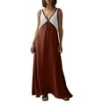 thumbnail image 2 of Taylonsss Womens Summer Dress Solid Color V Neck Sleeveless Color Block Midi Dress Casual Chic Outfit, 2 of 8