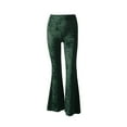 thumbnail image 5 of BLVB Women's Velvet Elastic Waist Flare Leg Palazzo Long Pants Casual Stretch Velour Bell Bottom Trousers for Fall Winter Green, 5 of 6