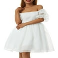 thumbnail image 4 of Women Puff Sleeve Tulle Tutu Princess Dress Square Neck Ruffle Mesh Wedding Party Prom Fairy Summer Mini Dres, 4 of 6