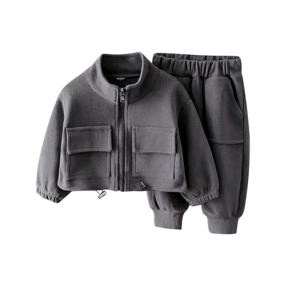 Generic Toddler Boys Tracksuit Set 2 Piece Athletic Cotton Joggers Set with Fleece Lined Kid Boys Zip up Jacket and Active Sweatpants