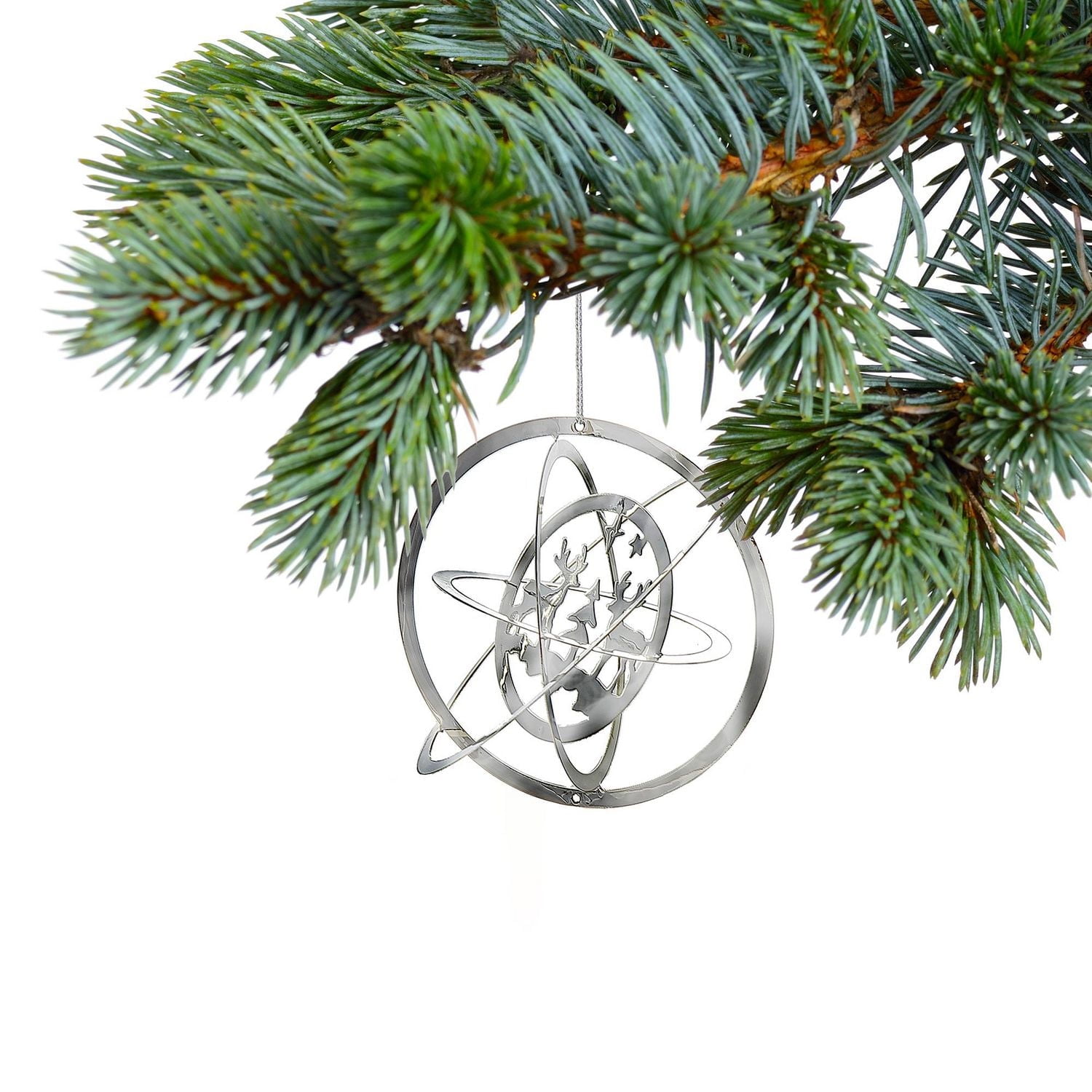 Christmas 3D Silver Metal Ornament Double Reindeer - Set of 12