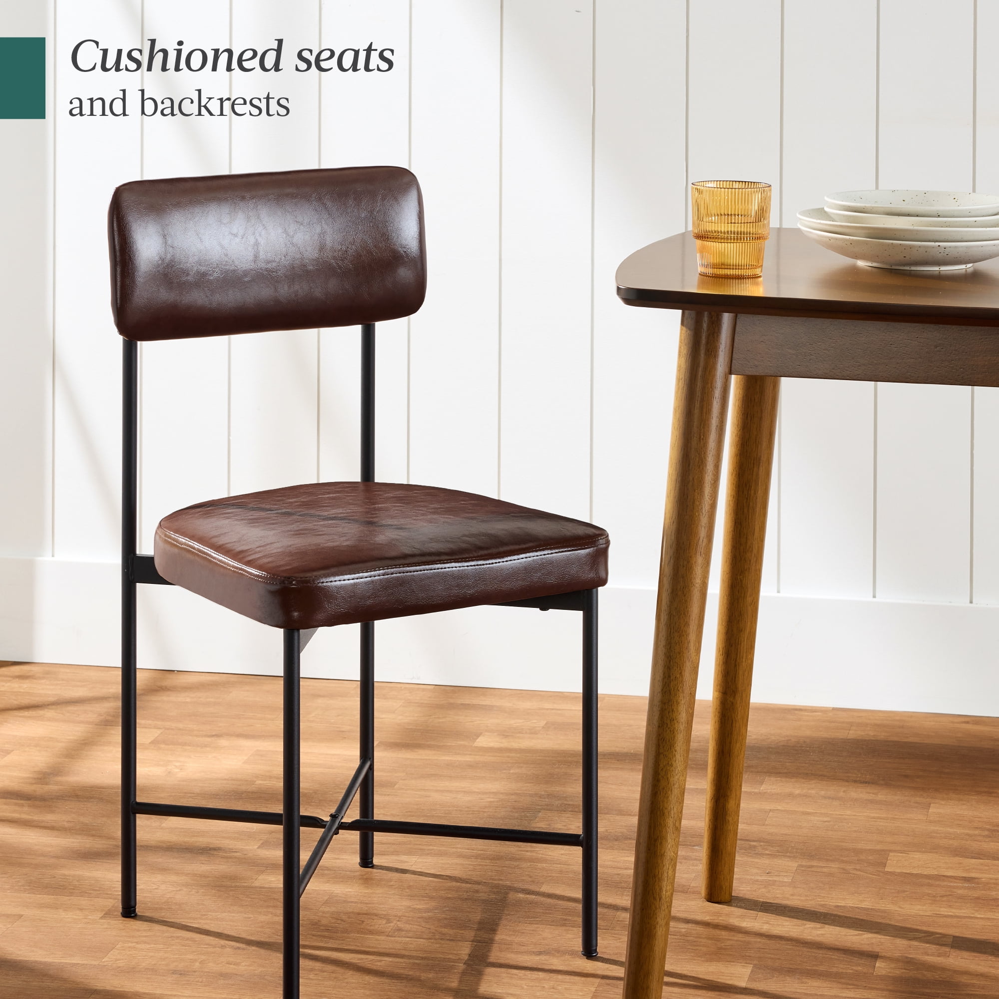 Best Choice Products Faux Leather Dining Chair Set of 2, Standard Height w/ Metal Frame - Mocha Brown