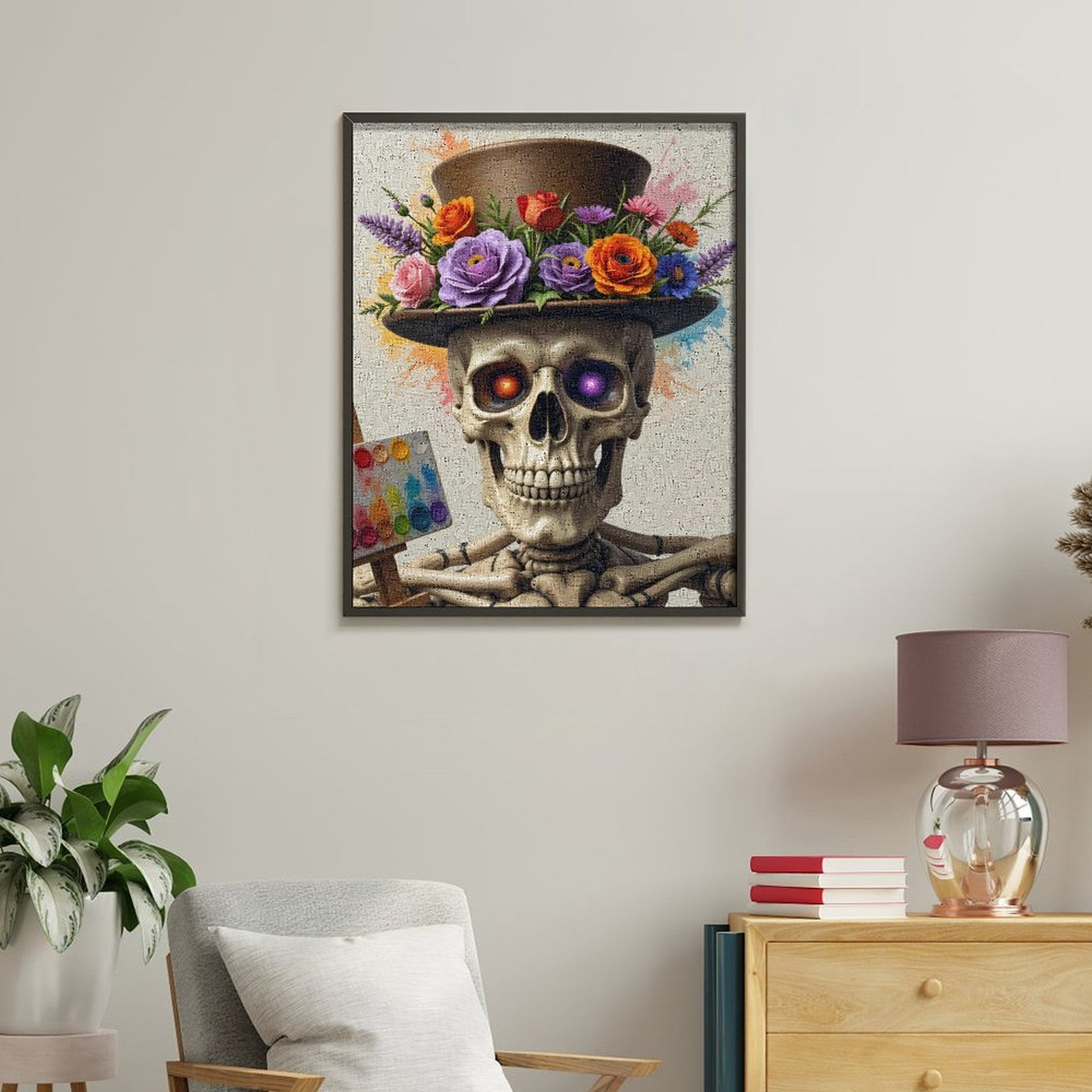 Paint By Numbers Kit for Adults Beginner - DIY Skeleton Art Floral Top Hat Colors Canvas Painting Kits for Adults, Frameless Paint By Number for Adults for Home Wall Decor 16x20 Inch