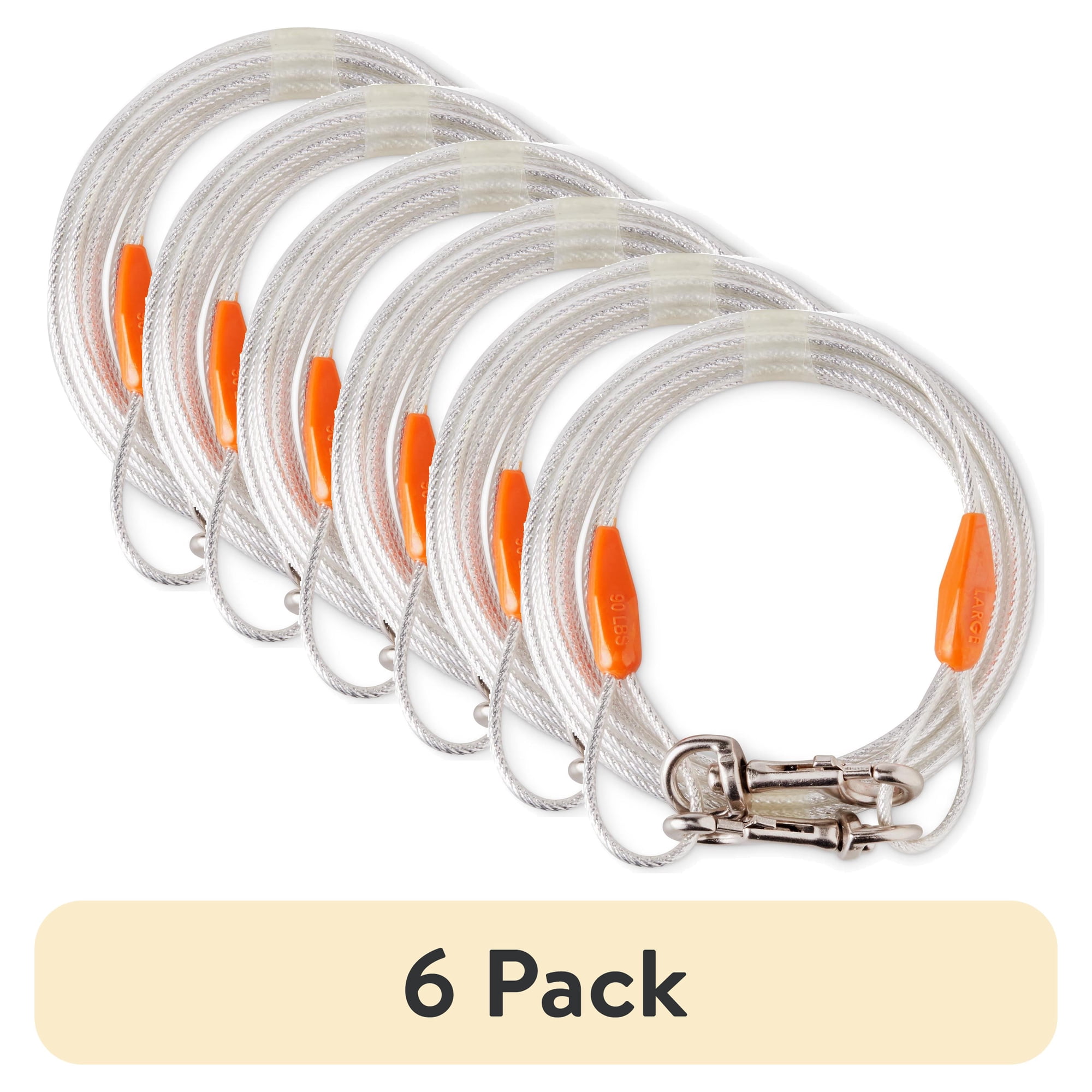 (6 pack) Vibrant Life Reflective Vinyl-Covered Tie-Out Cable for Dogs, L, 25'