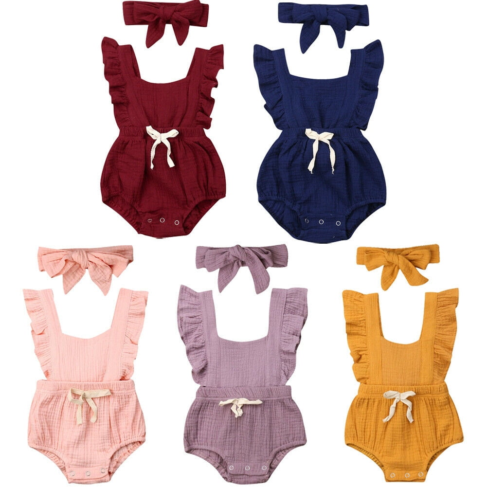Newborn Baby Girls/' Ruffled Solid Color Sleeveless Jumpsuit Kids/' Romper Outfits