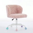 thumbnail image 5 of Resenkos A&A Furniture Office Chair, Artificial Rabbit Hair Upholstery, Metal Base, Adjustable Swivel Desk/Vanity Chair (Pink) - Pink, 5 of 20