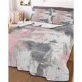 thumbnail image 3 of Quilts Twin Size, Pink Grey Abstract Soft Comforter Bedding Set for Bed, Modern Minimalist Smear Art Lightweight Quilted Bedspread with Pillow Cover(2 Pieces) for All Season, 68x86 Inch, 3 of 6