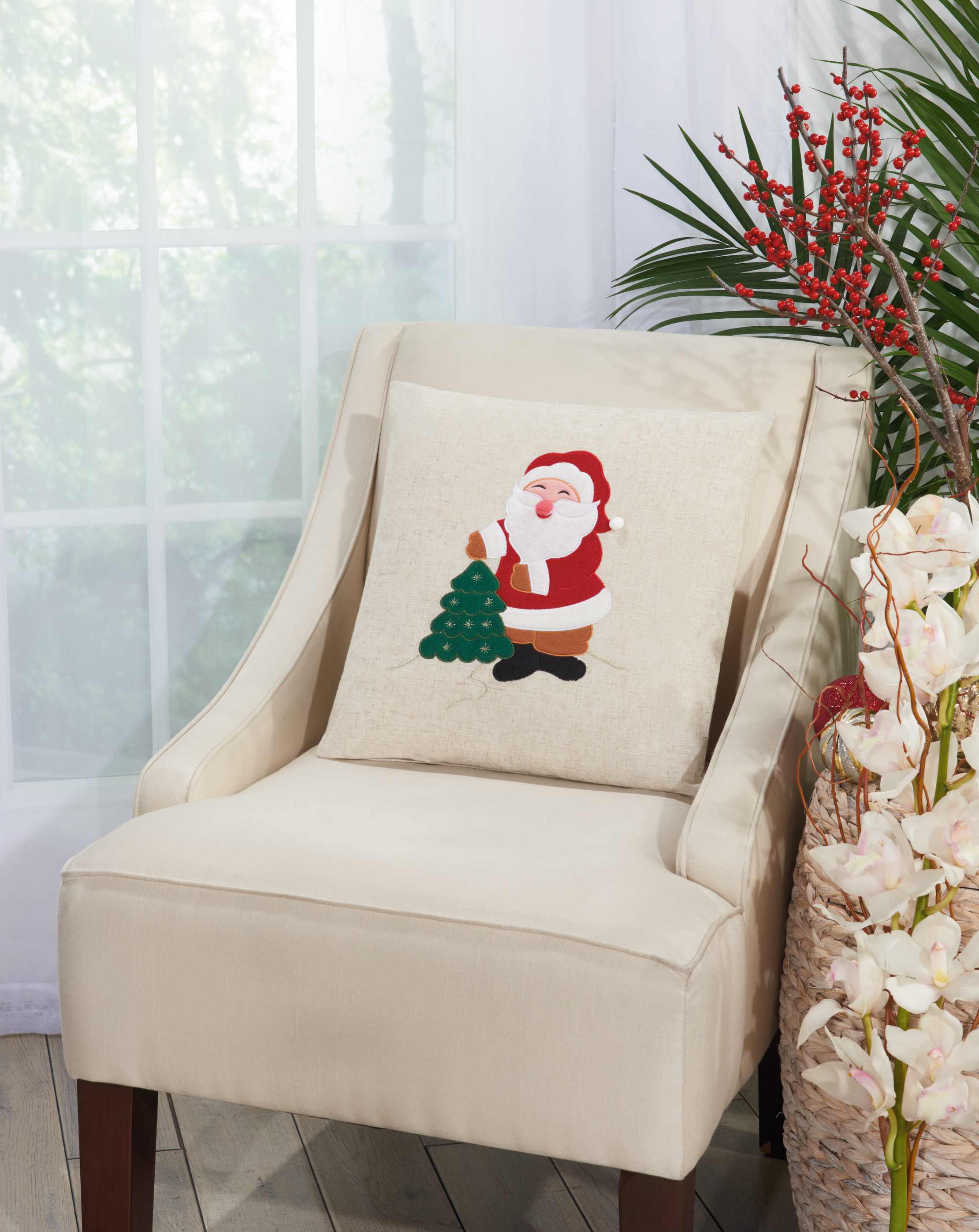Nourison Home For The Holiday Felt Santa Decorative Throw Pillow, 16" x 16", Natural - image 2 of 2