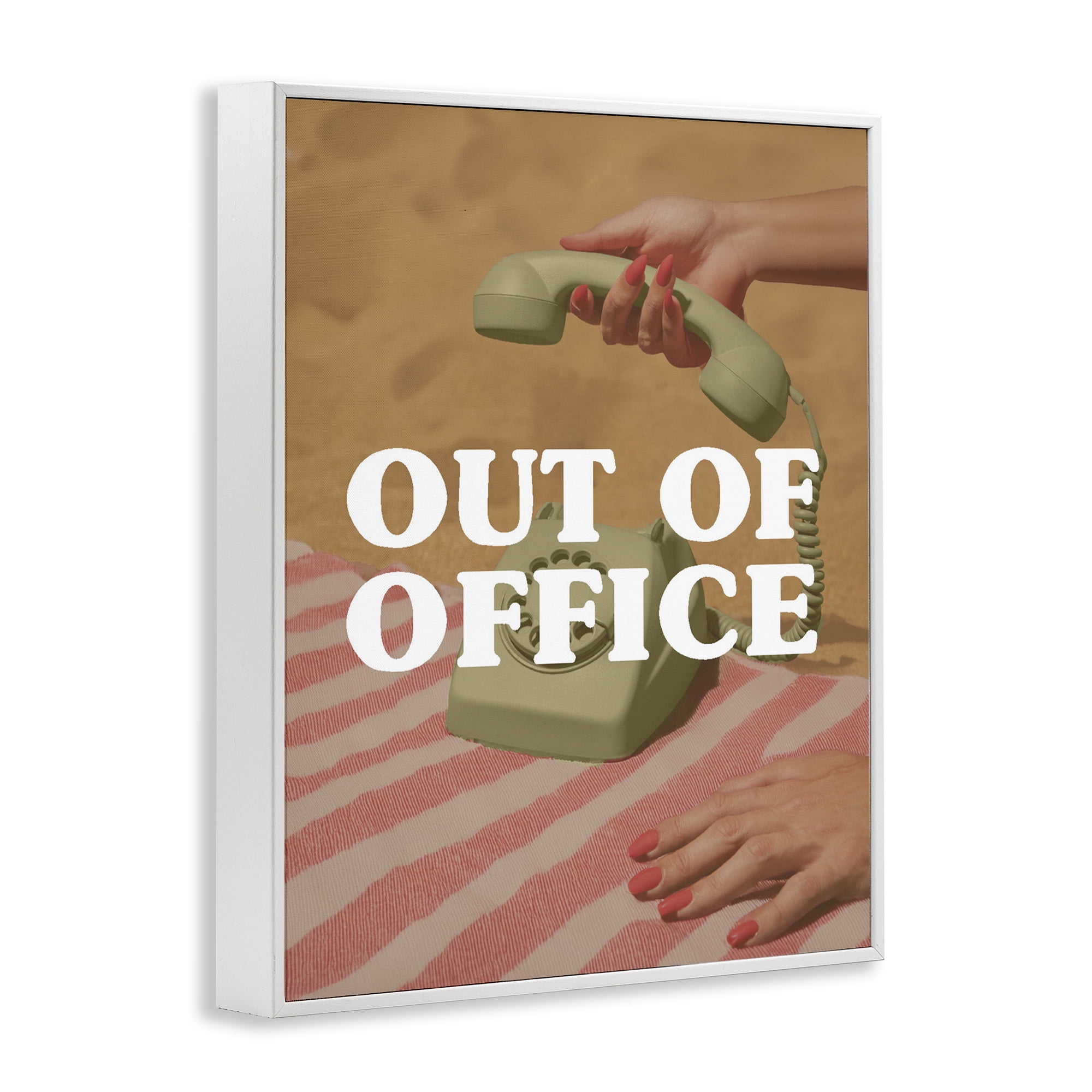 Out of Office Green Phone White Framed Giclee Art, design by Lil' Rue