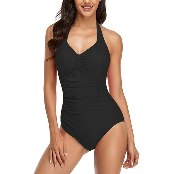 Vedolay Womens Swimsuits Womens One Piece Swimsuits Tummy Control V Neck Swimwear,Black XL