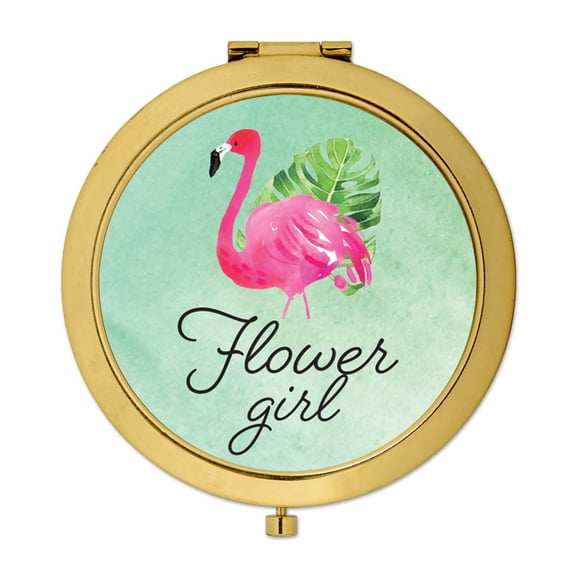 Koyal Wholesale Compact Mirror Flower Girl Wedding Gift, Gold, Tropical Pink Flamingo, 1-Pack