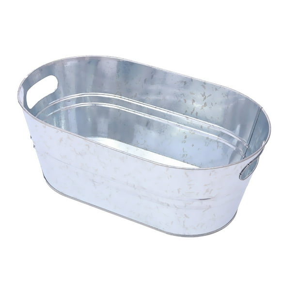 TopLLC Oval Galvanized Iron Ice Bucket Stainless Steel Primary Color Portable Iron Bucket Party Ice Cold Beer Metal Bucket Elliptical Ice Buckets