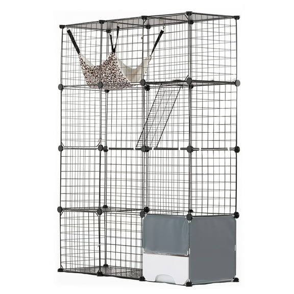 VEVOR Large 4-tier Cat Cage, 41 x 14 x 55", Detachable Metal Wire Cat Enclosure, with Litter Box Hammock Ramp ladders, Indoor & Outdoor Crate Exercise Place Ideal for Kitty, Small Animals, Black