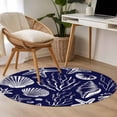 thumbnail image 4 of Navy Blue Coastal Round Area Rug 3.3Ft Washable Circle Rugs for Dining Room Table, Summer Beach Ocean Coral Shell Starfish Non-Slip Carpet Floor Mats Indoor Outdoor Carpet Runner Aesthetic Home Decor, 4 of 8
