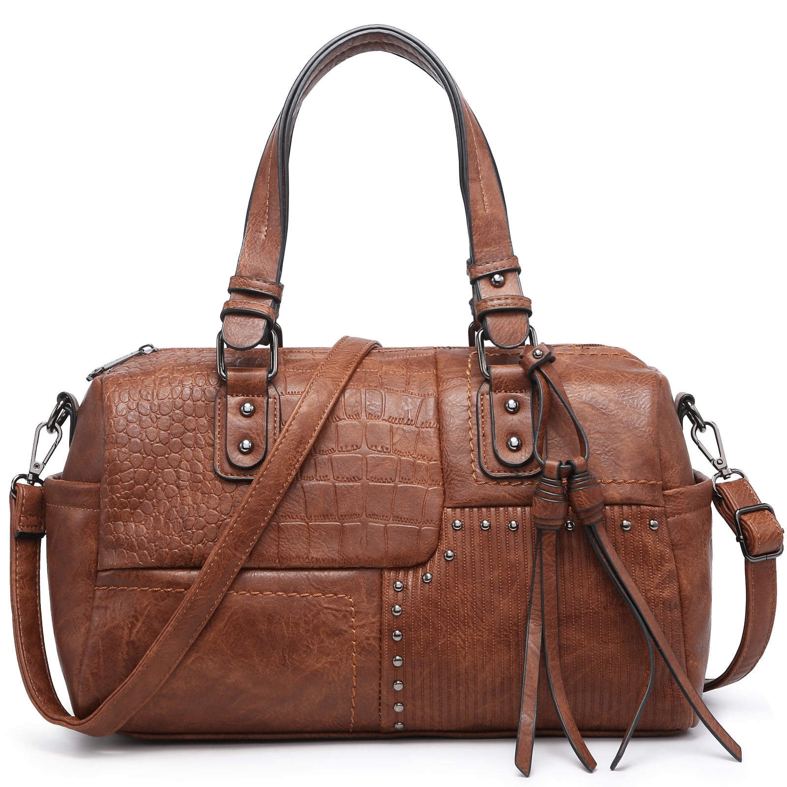 Dasein Women Soft Vegan Leather Barrel Bags Large Top Handle Totes Satchel Handbags Shoulder Purse