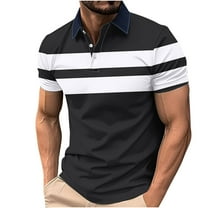 Men's Striped Henley Shirt Short Sleeve Slim Fit Button Up T-Shirt Stylish Casual Golf Tennis Tees Tops