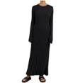 thumbnail image 1 of JUNWELL Robe Chandail Maxi pour Femmes, Décontractée, Col Rond, Manches Longues, Côtelée, Tricotée, Taille à Nouer, Couleur Unie, Simple, Basique, Robe Chandail Longue, Noir G, 1 of 7