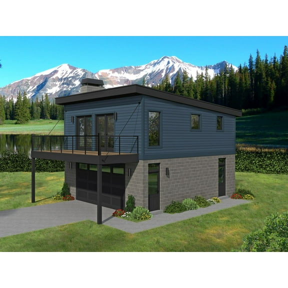 763-90: Modern Mountain 1 Bed, 1 Bath Luxury Home Plan, 800 Sq Ft: Full Blueprints with License to Build by Home Plan Marketplace - Lesuto